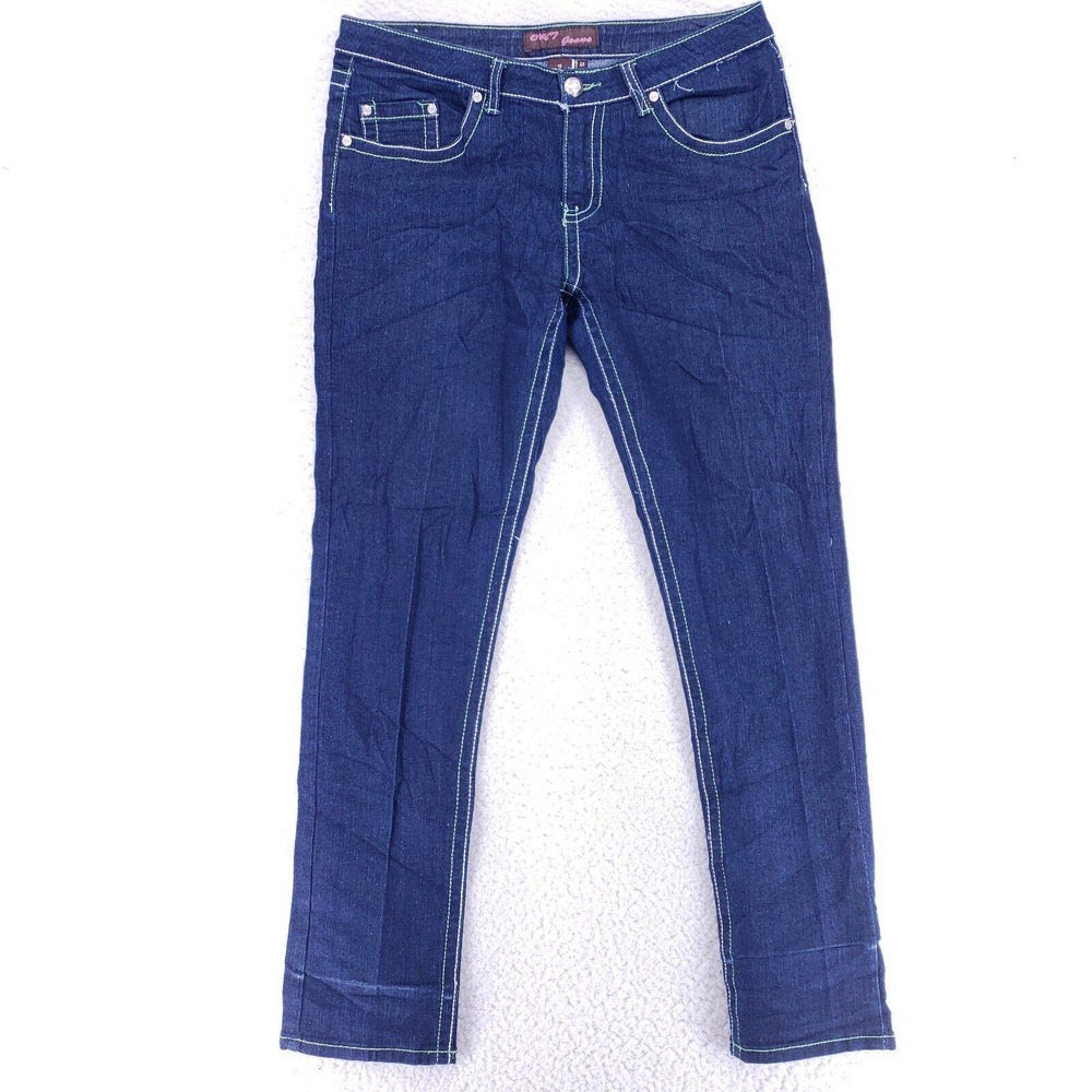 OUT Jeans Denim Cotton Womens SZ 10 Blue Straight Stretch VTG Mid Rise 90s Slim